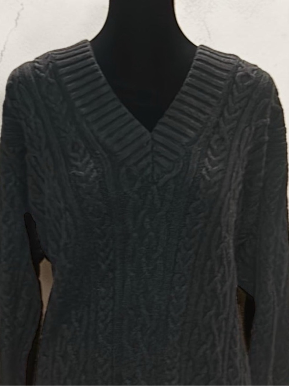 JEANNE PIERRE Charcoal V-Neck Cable Knit Sweater